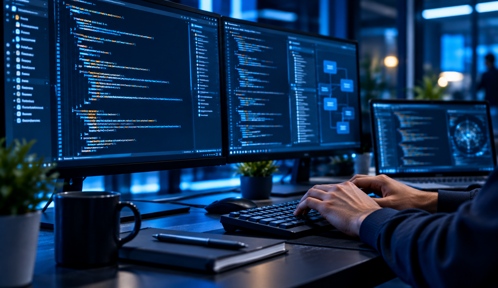 Software developer working on code